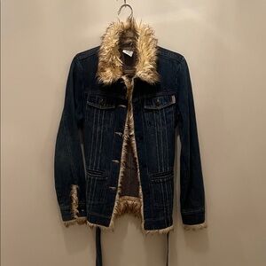 Billabong Navy Jean Jacket with Faux Fur Trim